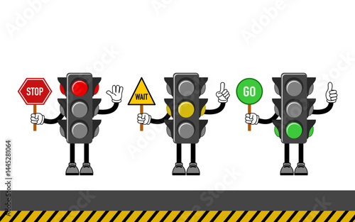 Traffic lights cartoon illustration, traffic lights color sign.