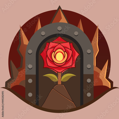 A rose shaped like a door, blending floral beauty with architectural design in a unique and imaginative way.