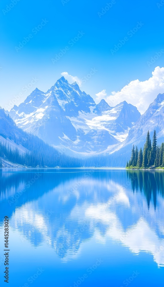 custom made wallpaper toronto digitalSerene mountain lake reflecting a snow-capped peak under a vibrant blue sky