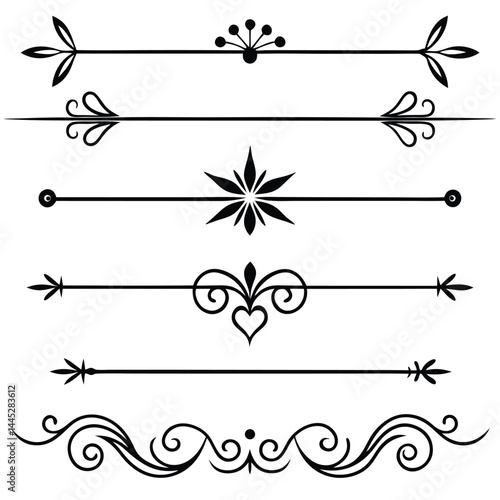 Decorative Line Dividers Set – Black Vector Horizontal Page Breaks with Symmetrical Designs
