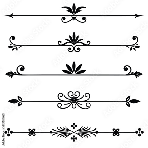 Decorative Line Dividers Set – Black Vector Horizontal Page Breaks with Symmetrical Designs
