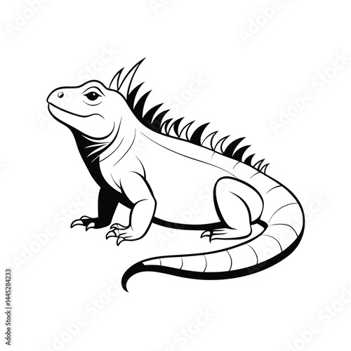 Iguana basking in the sun with a spiky back silhouette	