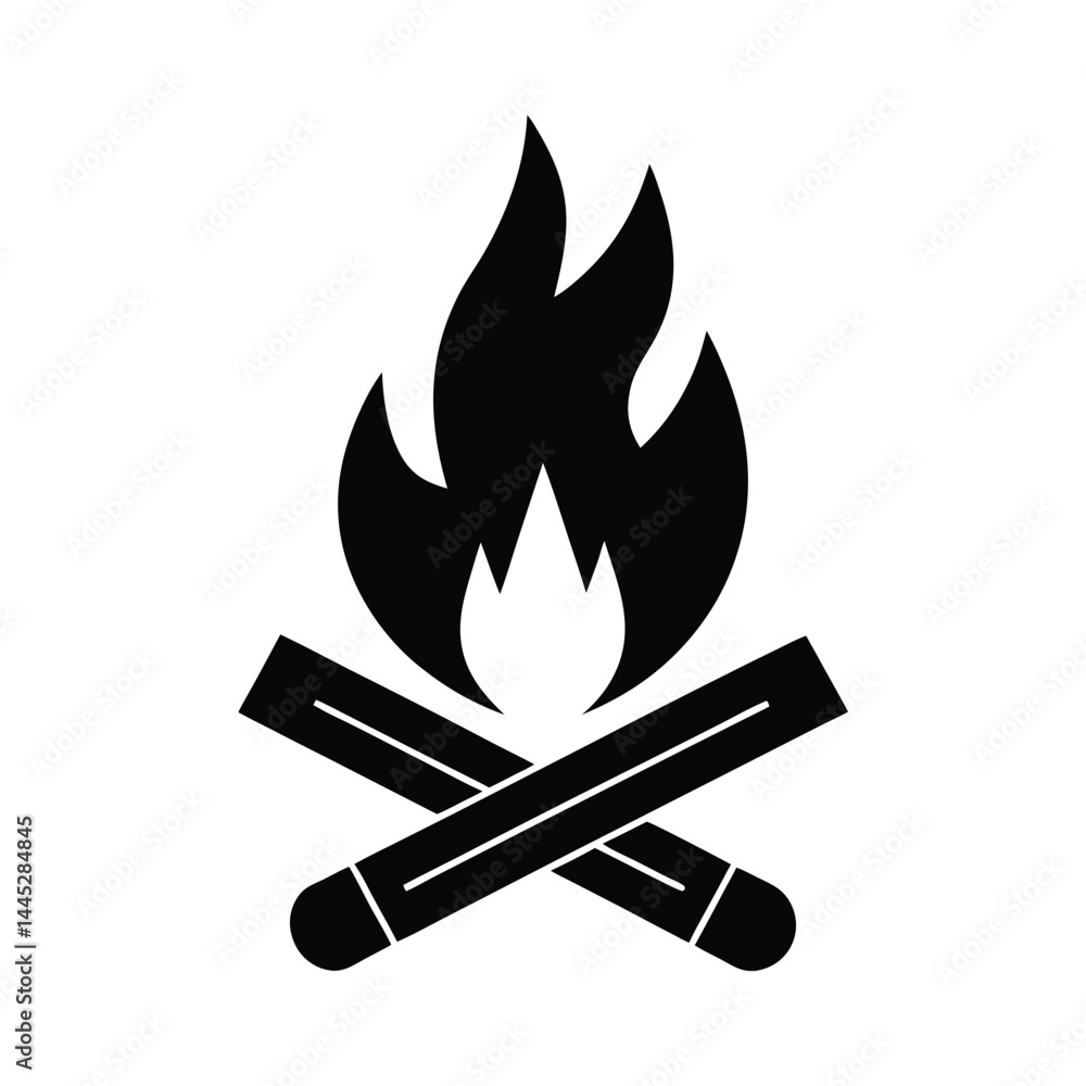 Campfire With Crossed Sticks Icon Vector Illustration Campfire With Crossed Sticks Icon Vector Illustration