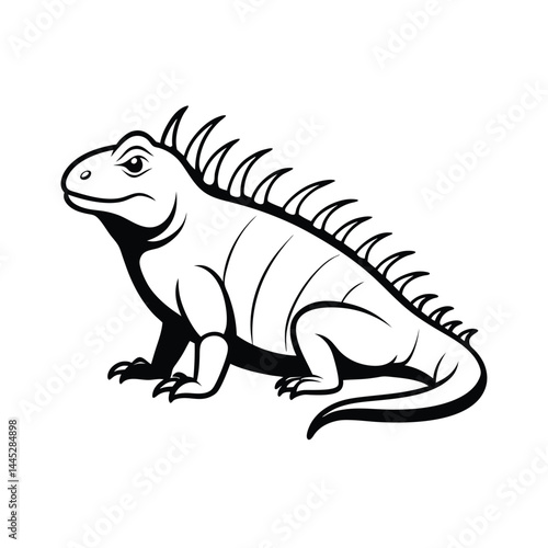 Iguana basking in the sun with a spiky back silhouette	