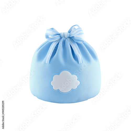 Adorable Baby Blue Cloud Drawstring Gift Bag with Ribbon Bow