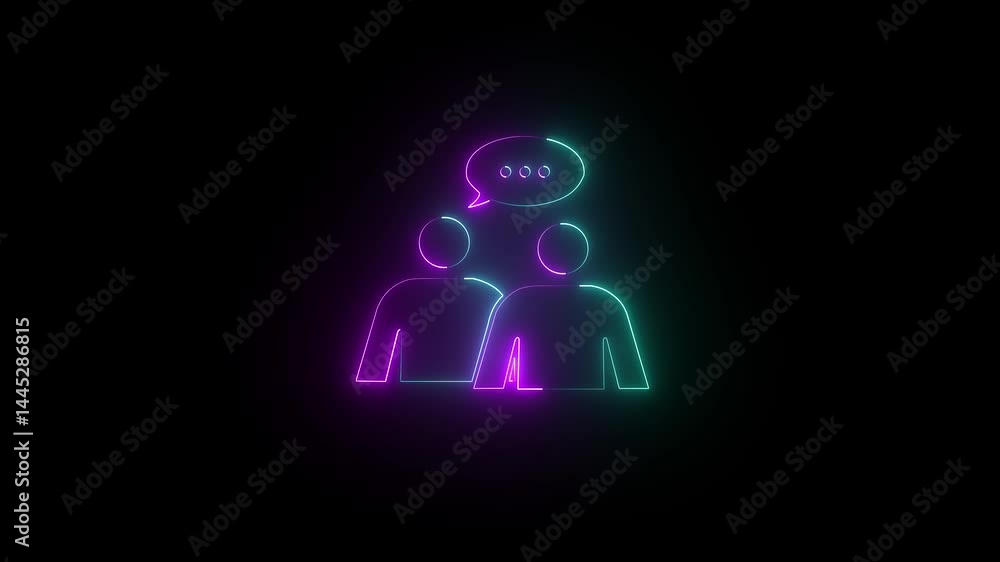 Two man Neon Light Business Team and Communication messages Icon cyan pink color Animation with black background.. Two man Neon Light Business Team and Communication messages Icon cyan pink color Animation with black background..