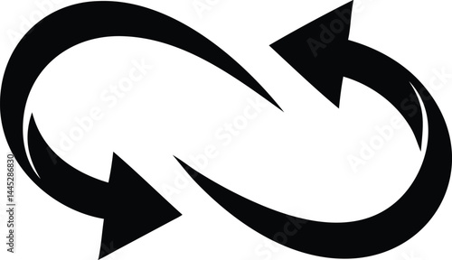 Rotating Circular Arrow Icon – Solid Black Oval Arrows Symbolizing Cycle or Refresh