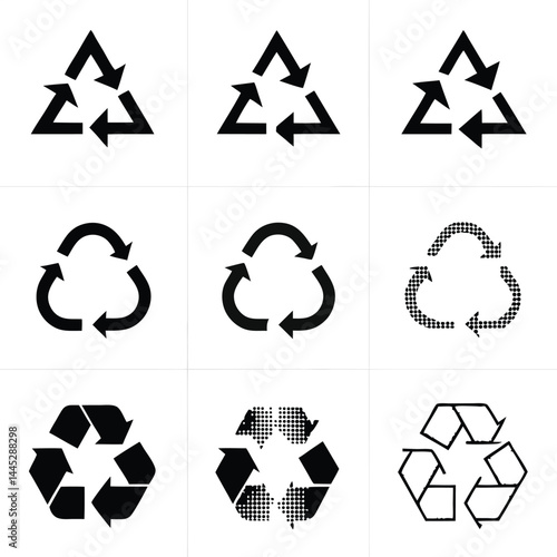 Set of  Recycling Symbols – Circular Arrow Icons in Various Styles