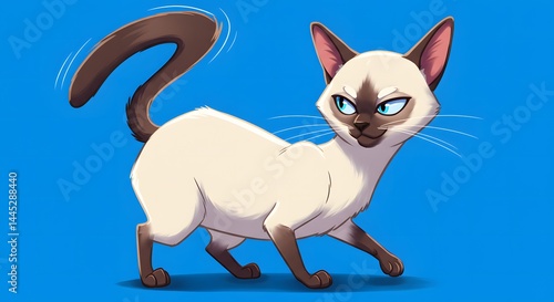 Sassy cartoon Siamese cat flipping tail.