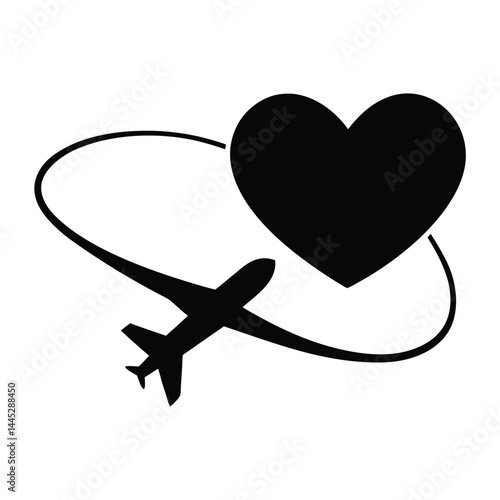 Airplane Heart Trail Silhouette – Travel and Love Symbol Icon
