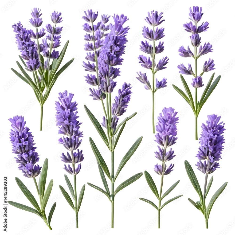 Fototapeta premium Lavender Sprigs Collection Isolated Purple Flowers
