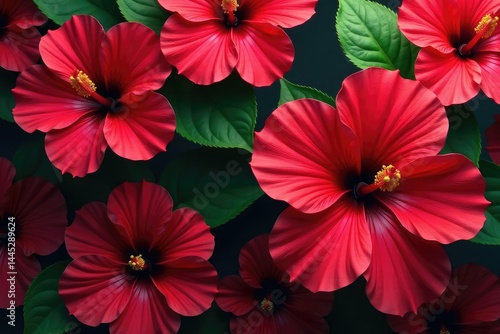 Wallpaper Mural Bold hibiscus blooms, repeating motif, deep red hues , tropical, bloom Torontodigital.ca