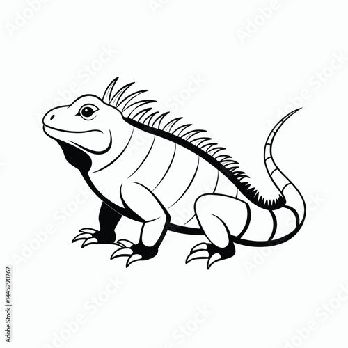 Iguana basking in the sun with a spiky back silhouette	