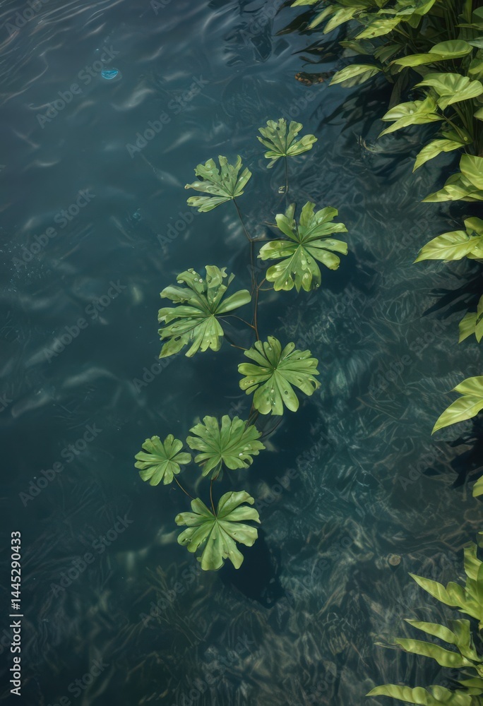 Intricate aquatic plant footprint design in pool's shimmering surface, aquatic, environment, design Intricate aquatic plant footprint design in pool's shimmering surface, aquatic, environment, design