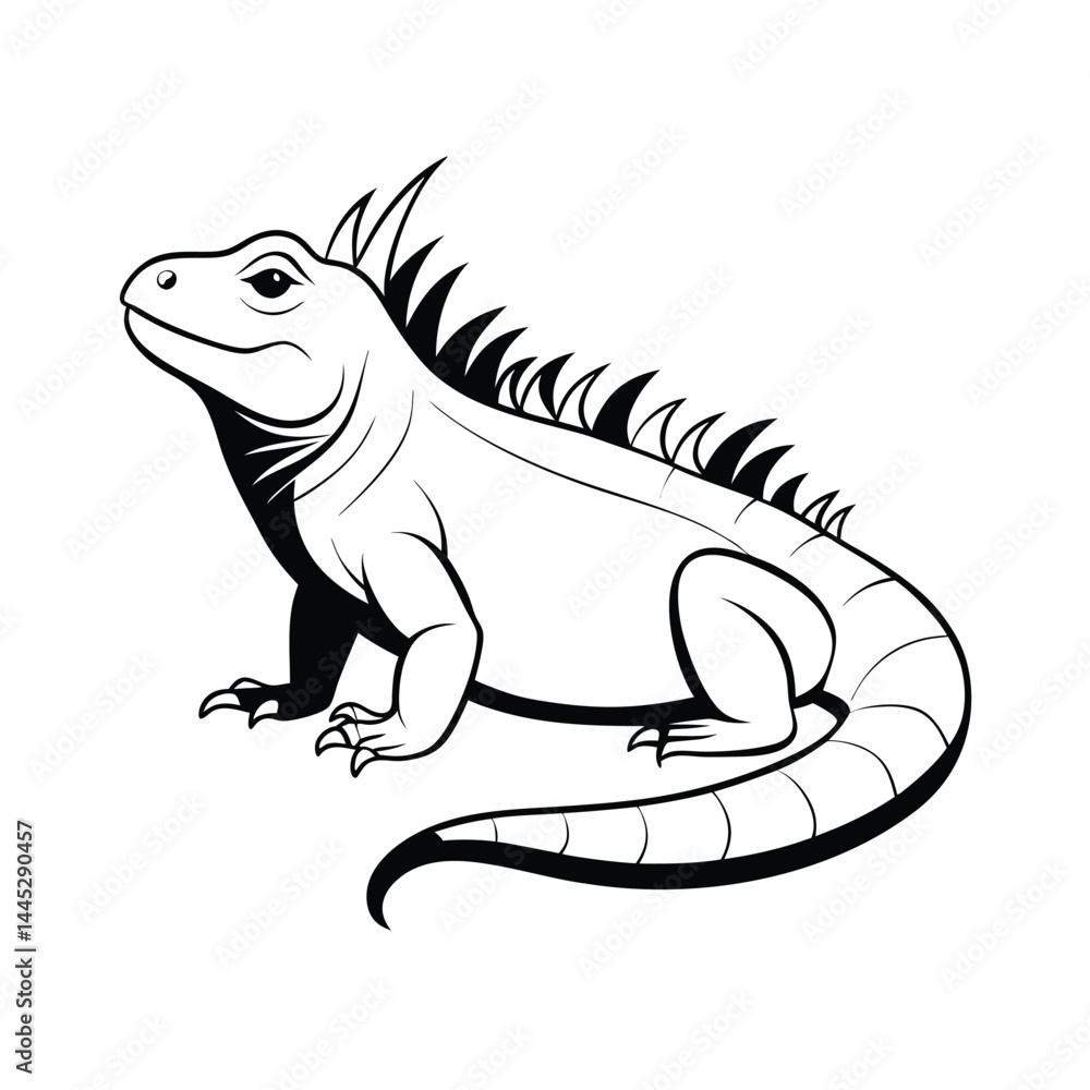 Iguana basking in the sun with a spiky back silhouette Iguana basking in the sun with a spiky back silhouette