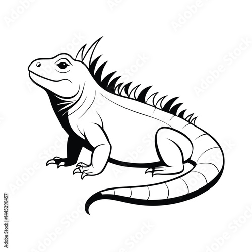 Iguana basking in the sun with a spiky back silhouette	