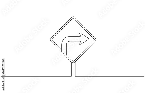Single line drawing of a classic direction sign, Road direction sign arrows isolated on white background. Continuous one line drawing.