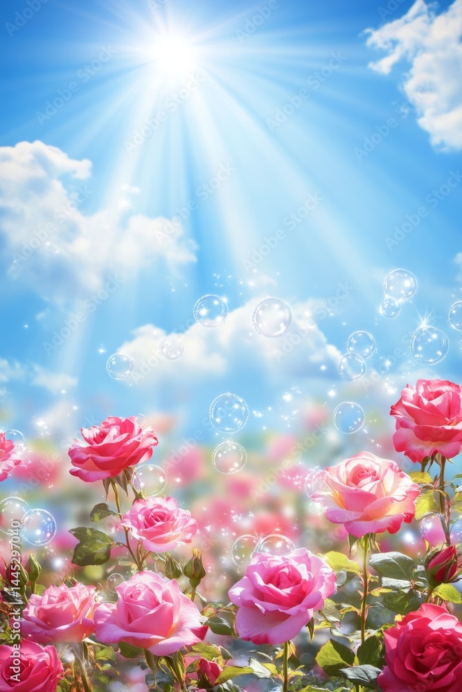 Obraz premium Radiant rose garden under a vibrant sky