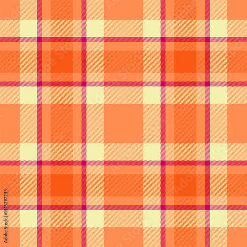 Vibrant orange and cream plaid pattern.  Perfect for textile design, website backgrounds, or fashion projects. This cheerful, seamless texture evokes warmth and energy.