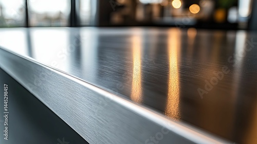 Polished metal countertop surface in modern interior. photo