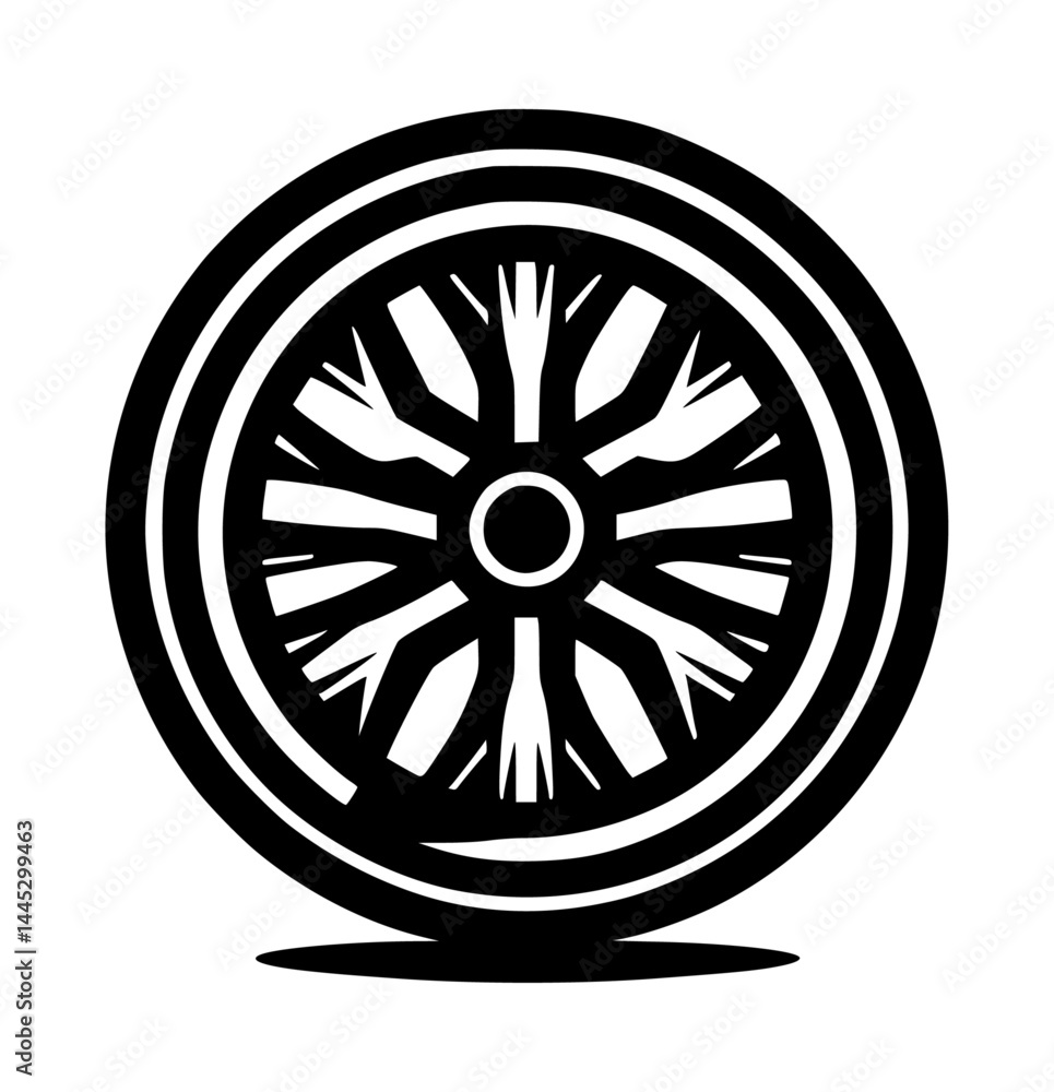 Fototapeta premium Minimalist Car Wheel Rim Logo in Black on White