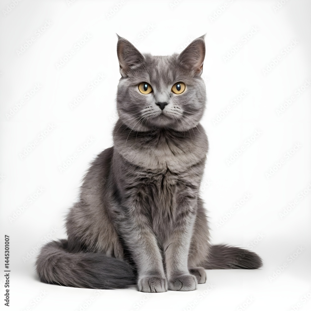 Fototapeta premium Gray Cat Sitting on White Background