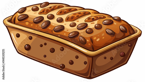 Banana bread loaf topped and filled with chocolate chips.
Balanced tones of brown, soft and appetizing.
Crumbly edges meet a moist, rich core.
Perfect as a vector, isolated with transparent ease.

