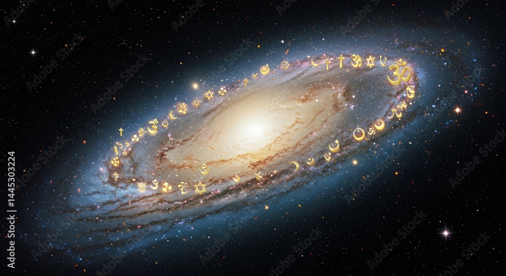 Fototapeta premium Spiral galaxy in deep space cosmic illustration with stars and nebulae background