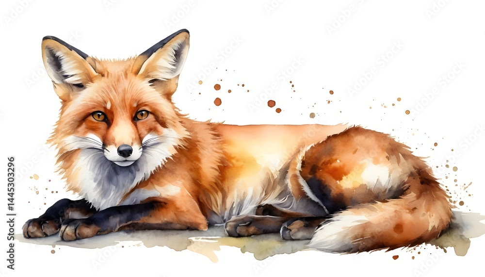Fototapeta premium Watercolor Red Fox Resting