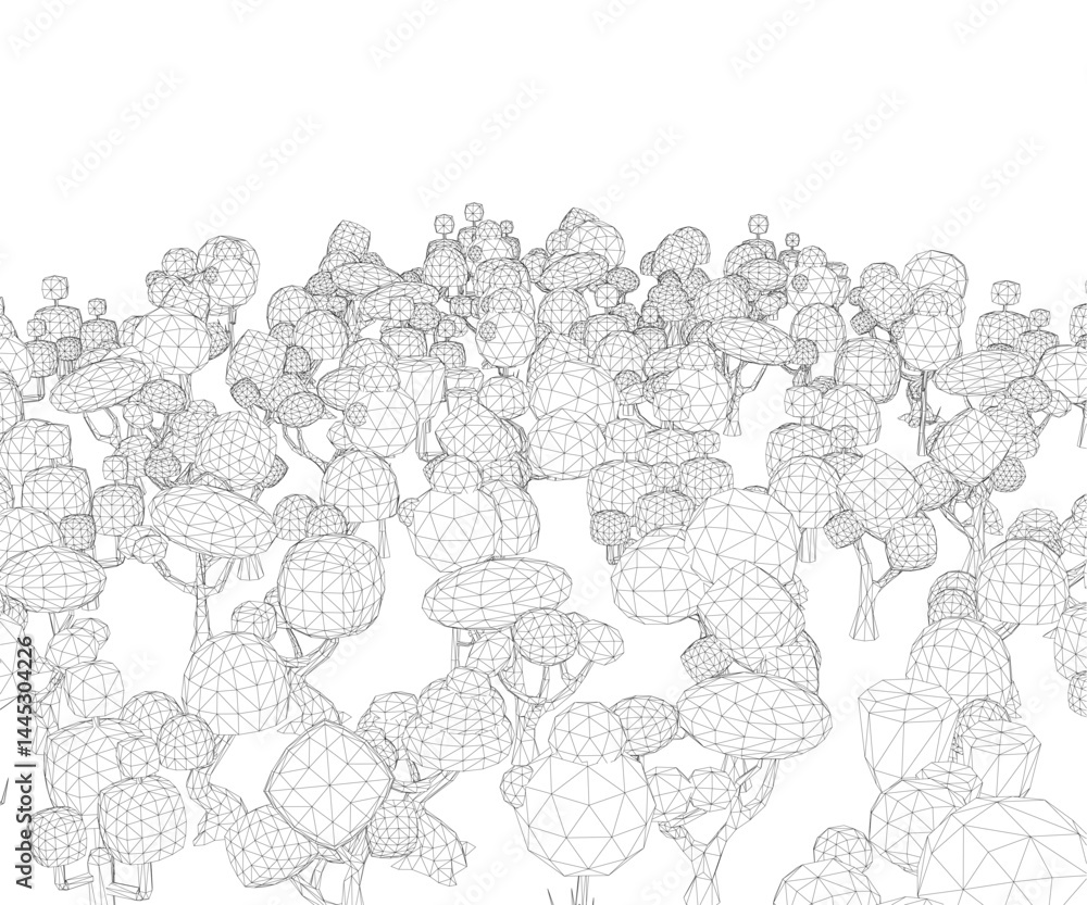 Fototapeta premium A drawing of a forest with many trees. Vector illustration