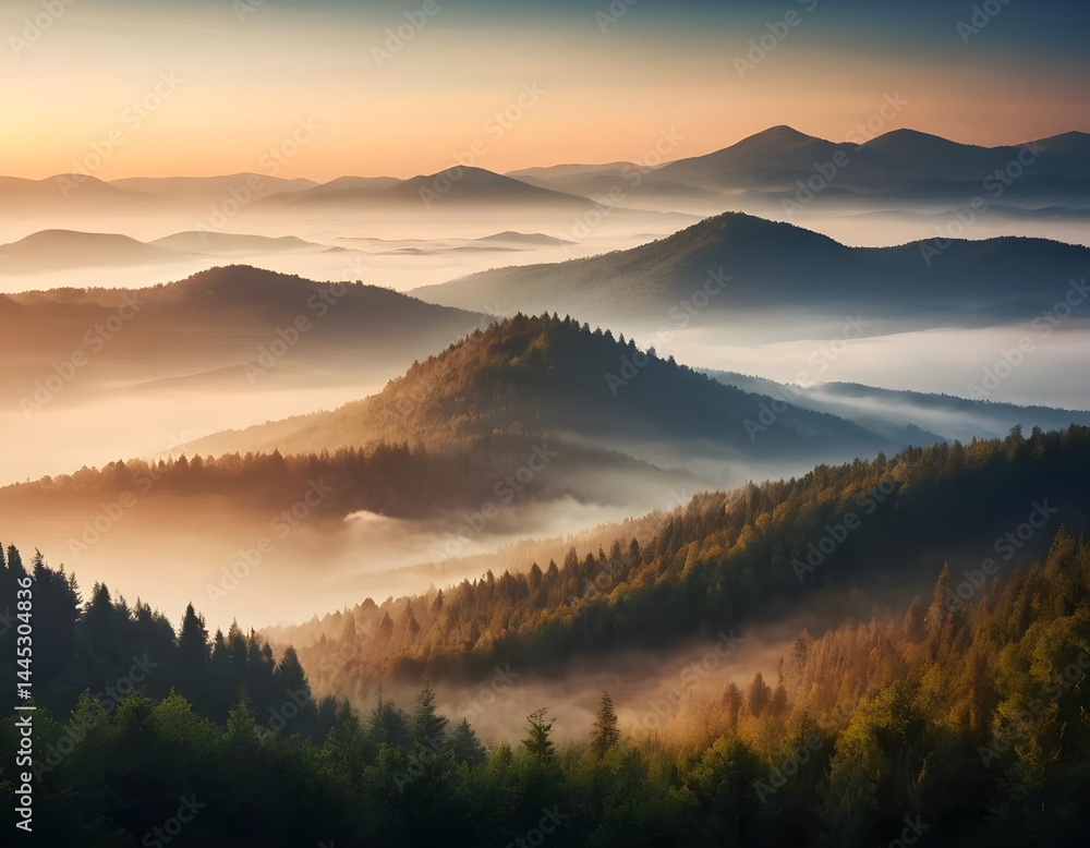 Obraz premium Misty Mountain Sunrise