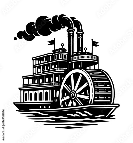 paddlewheel steamer silhouette logo black color vector white background