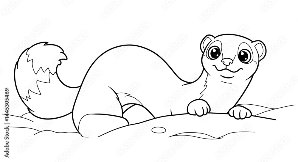 Obraz premium Stealthy Cartoon Arctic Weasel Character Ready for Kids Exciting Coloring Adventures