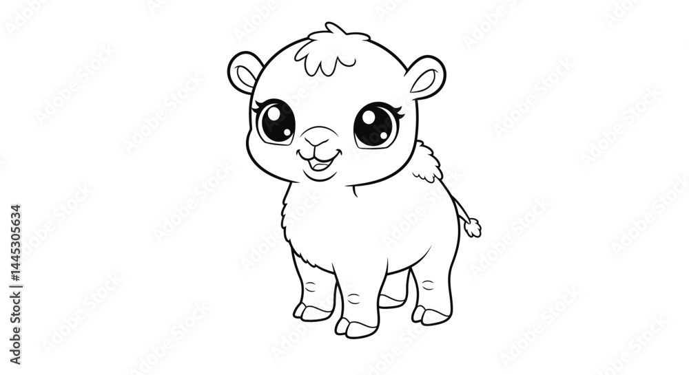 Naklejka premium Sweet Baby Camel Character for Kids Fun Arid Environment Coloring Activity