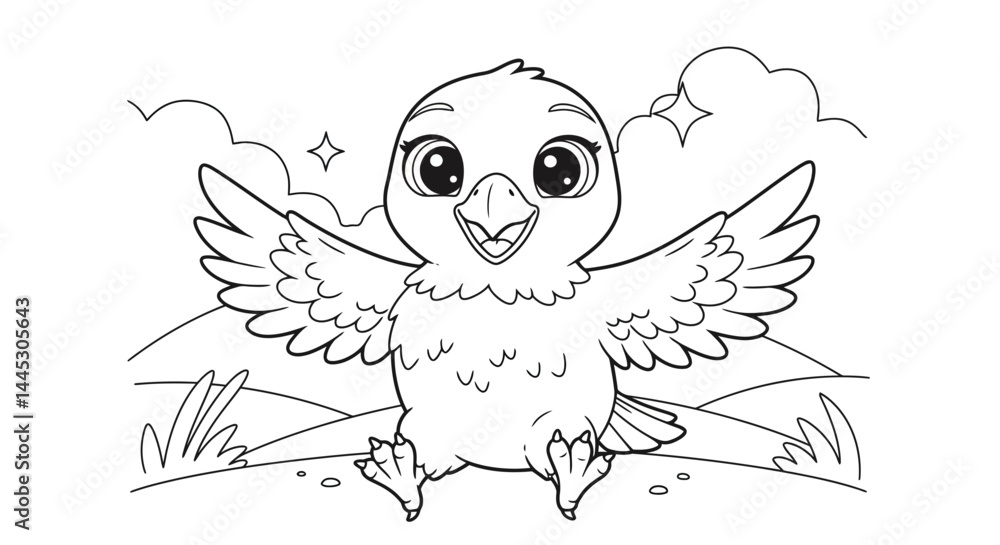 Fierce Baby Eagle Cartoon Outline for Childrens Birds of Prey Coloring Fierce Baby Eagle Cartoon Outline for Childrens Birds of Prey Coloring