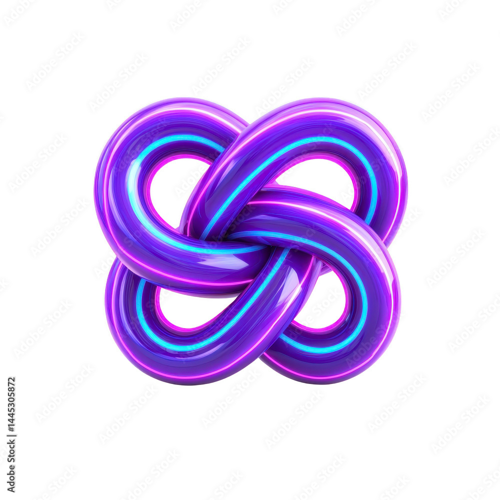 Vibrant, glossy purple and blue twisted knot with reflective surface, creating modern and abstract 3D design. intertwined loops form complex geometric shape Vibrant, glossy purple and blue twisted knot with reflective surface, creating modern and abstract 3D design. intertwined loops form complex geometric shape