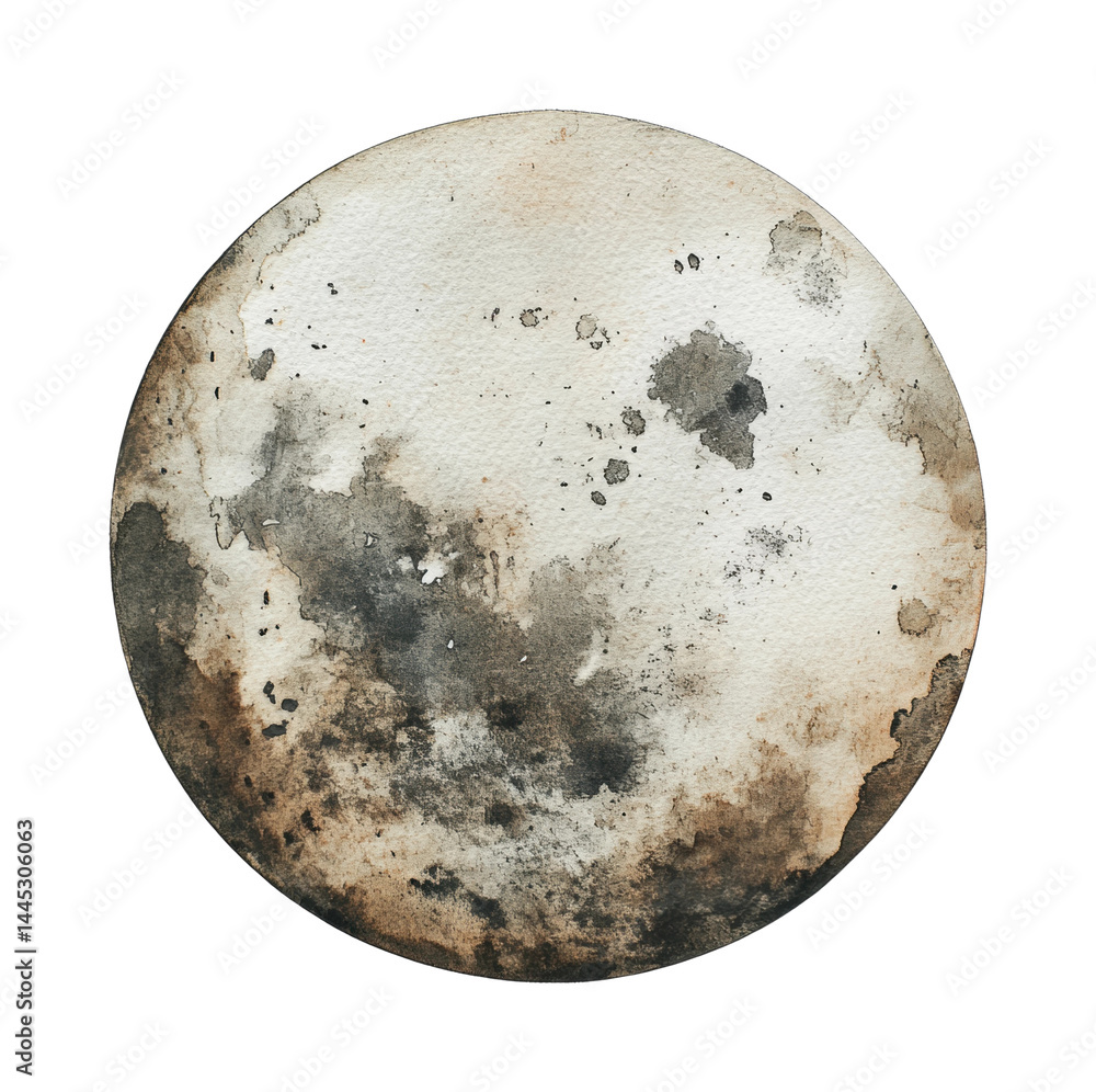 Naklejka premium Artistic watercolor of earth's moon with abstract details