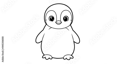 Cute Chubby Penguin Cartoon Outline for Childrens Antarctic Bird Coloring