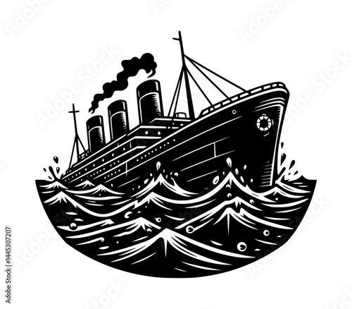 ship sinking silhouette black color vector design on white background