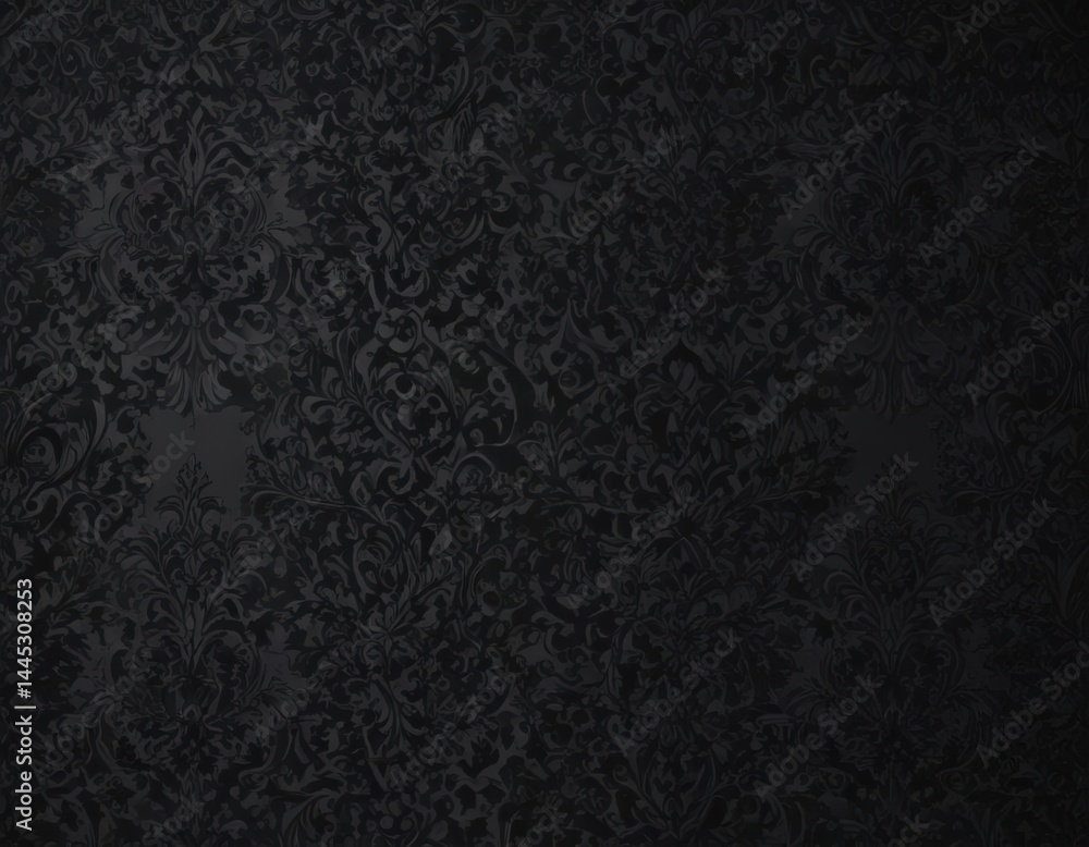 Intricate black gothic damask, shadowed details, repeating, stylish Intricate black gothic damask, shadowed details, repeating, stylish