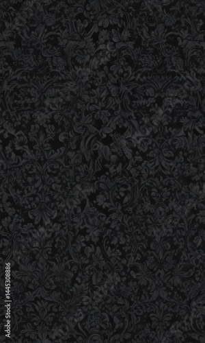 Intricate black gothic damask wallpaper  Floral vines, seamless pattern , damask, plant, motif