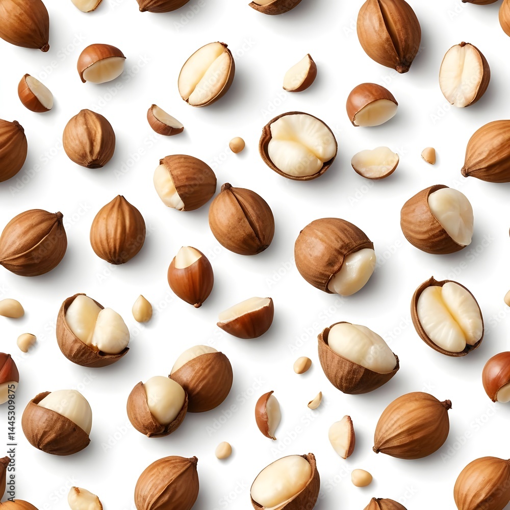 Macadamia Nuts Pattern, Isolated on White Macadamia Nuts Pattern, Isolated on White