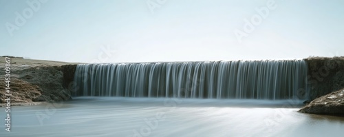A tranquil waterfall cascading over rocks.