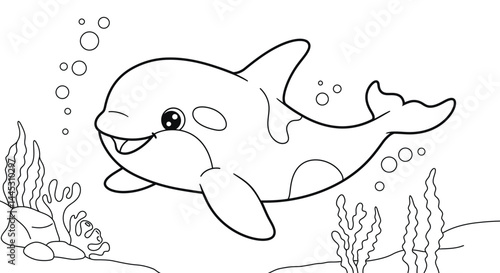 Playful Orca Whale Cartoon Coloring Page Fun Ocean Creature Activity Outline Kids
