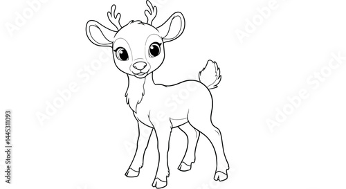 Cute Reindeer Calf Baby Animal Cartoon Coloring Page for Children Creative Activity