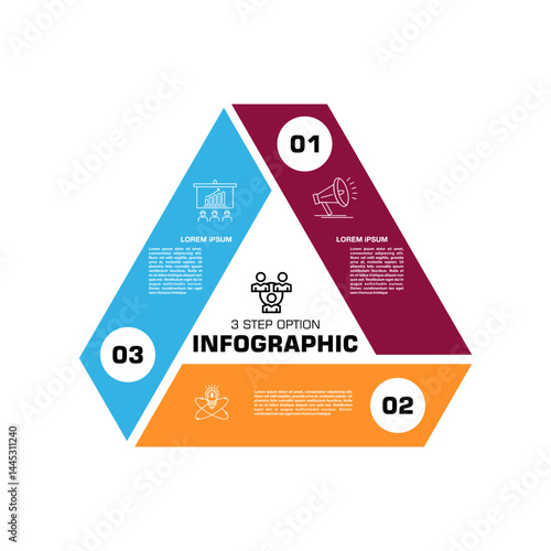 Vector triangle element for infographic. Template for cycling diagram, graph, presentation. Business concept with 3 options, parts, steps or processes.