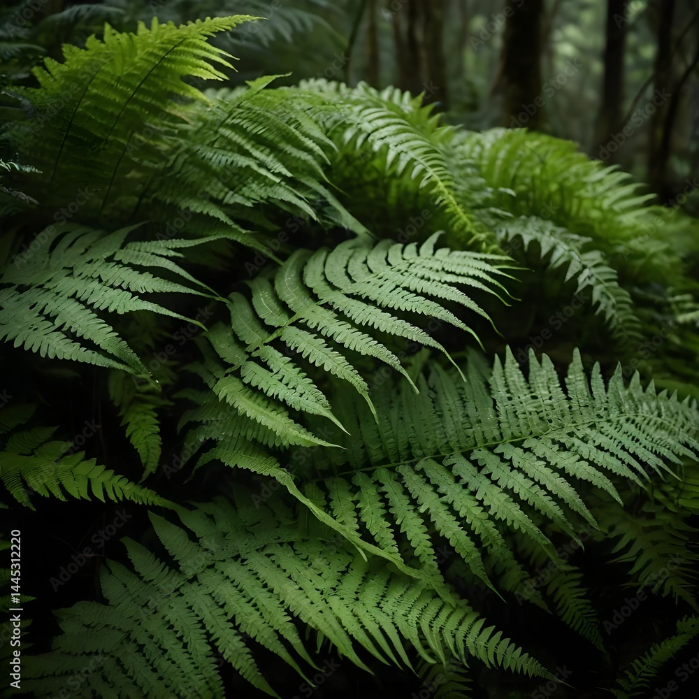 Fototapeta premium Lush Green Ferns in Forest Undergrowth