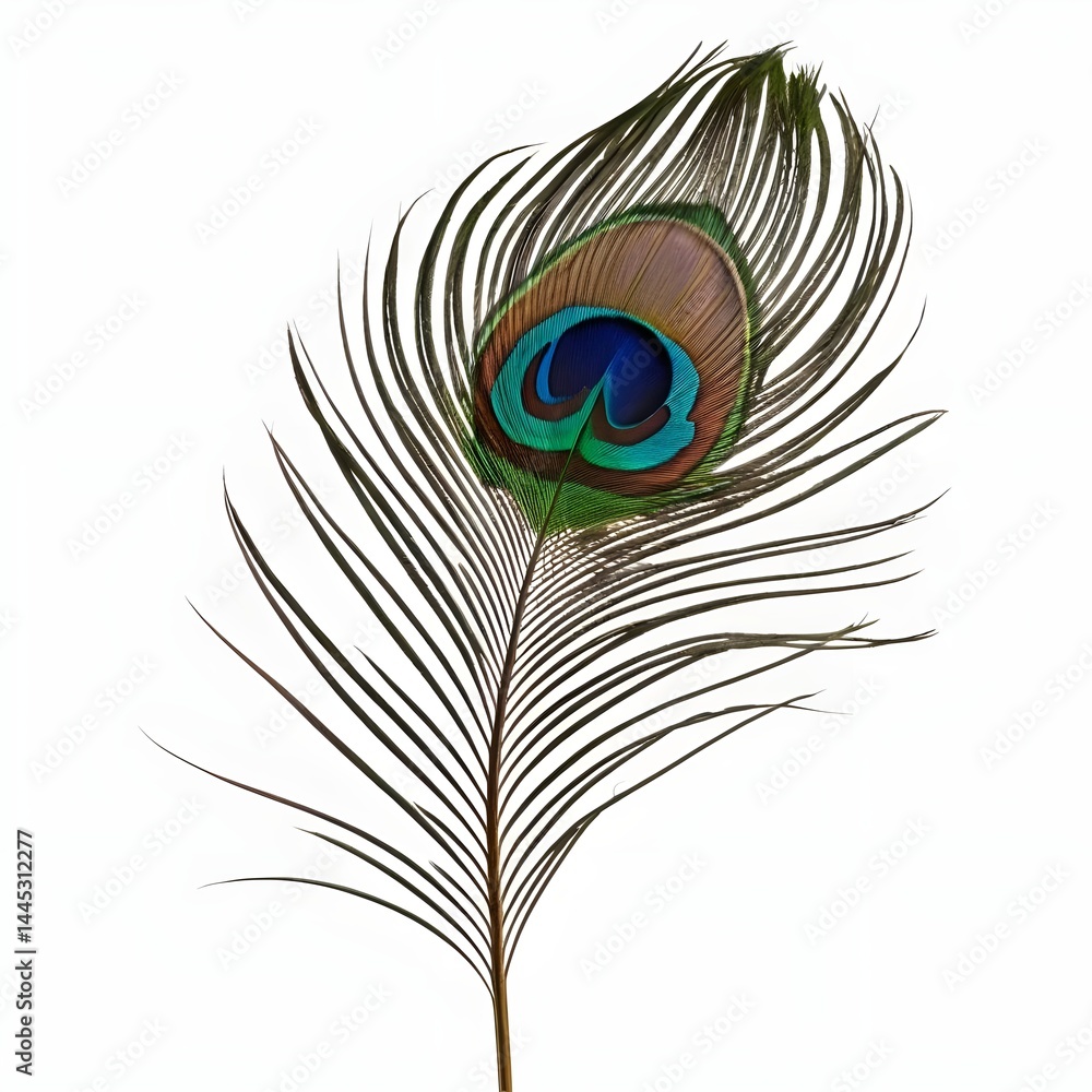 Obraz premium Single Peacock Feather Isolated on White