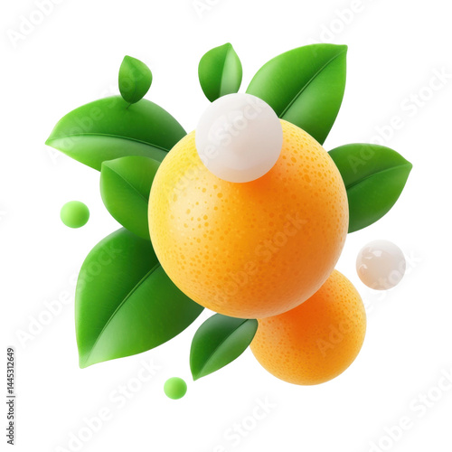 Exploring fresh citrus fruits and leaves a nature graphic design. Isolated on transparent background, png.
