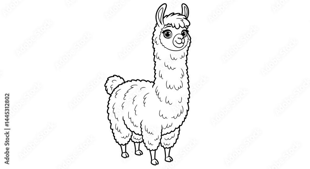 Fototapeta premium Cute Young Llama Baby Animal Cartoon Coloring Page for Children Creative Activity
